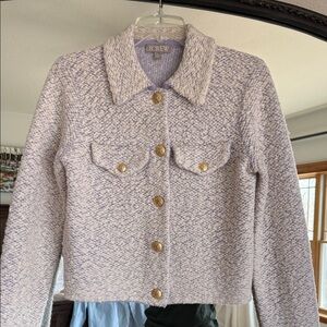 J. Crew Light Lavender Bouclé Cropped Jacket with Gold Buttons
